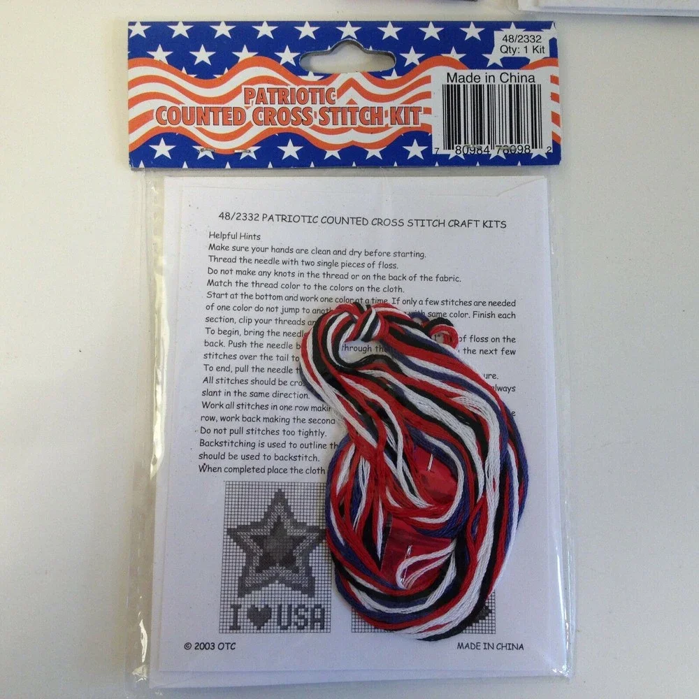 (4) Patriotic  Cross Stitch American Flag Kits  New Counted
